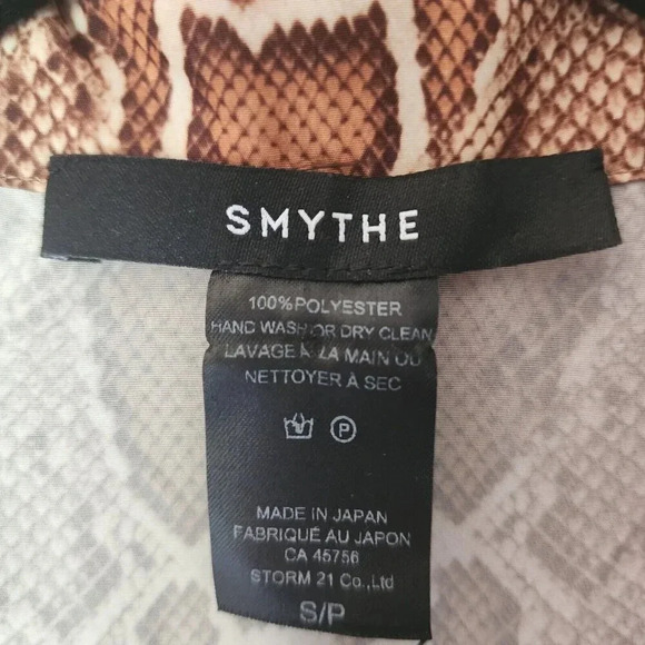 Smythe 100% Polyester Poet Blouse Top Size S/P Brown Desert Snake Button Down - Picture 6 of 9
